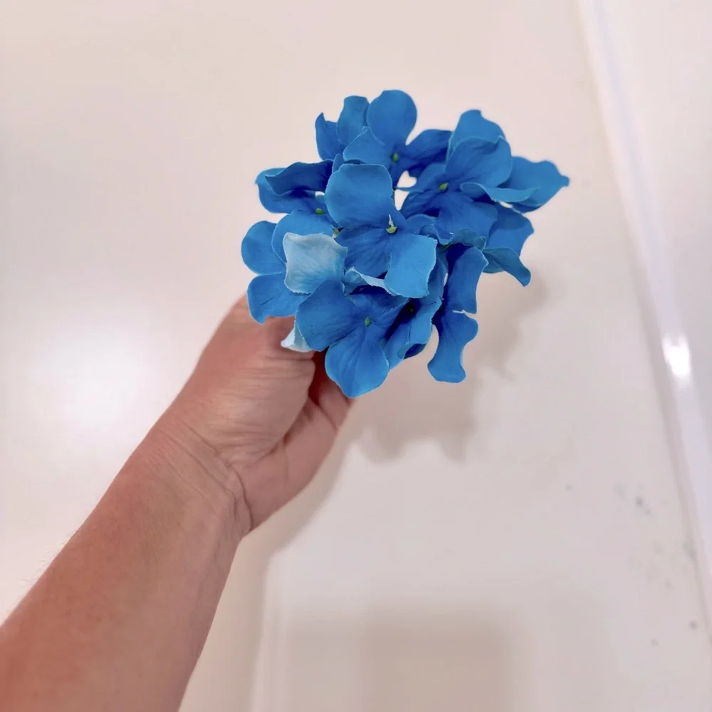 SHABBY CHIC 3 Blue Hydrangea Flowers Floral Arrangement Faux Flower Lifelike